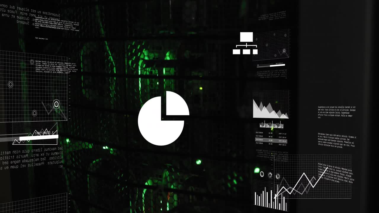 Animation of data processing against close up of computer server