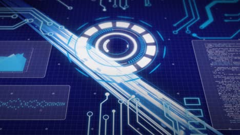 animación de procesamiento de datos y placa de circuitos informáticos