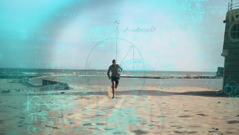 animation of man running over animated background with mathematical equations