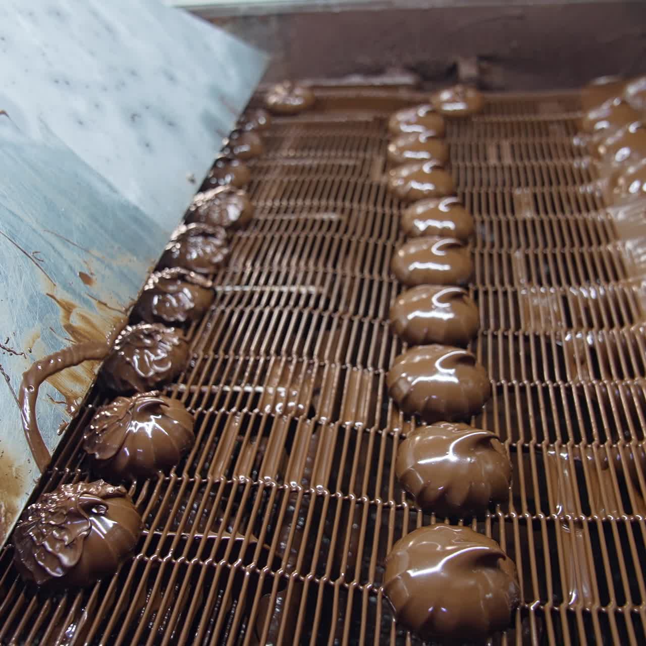 Chocolate Marshmallows on a Conveyor Belt