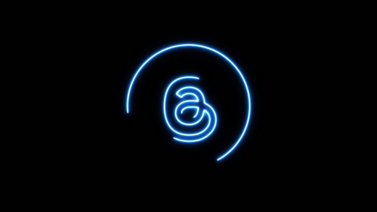 Simbolo astratto disegnato con luce neon blu animata.