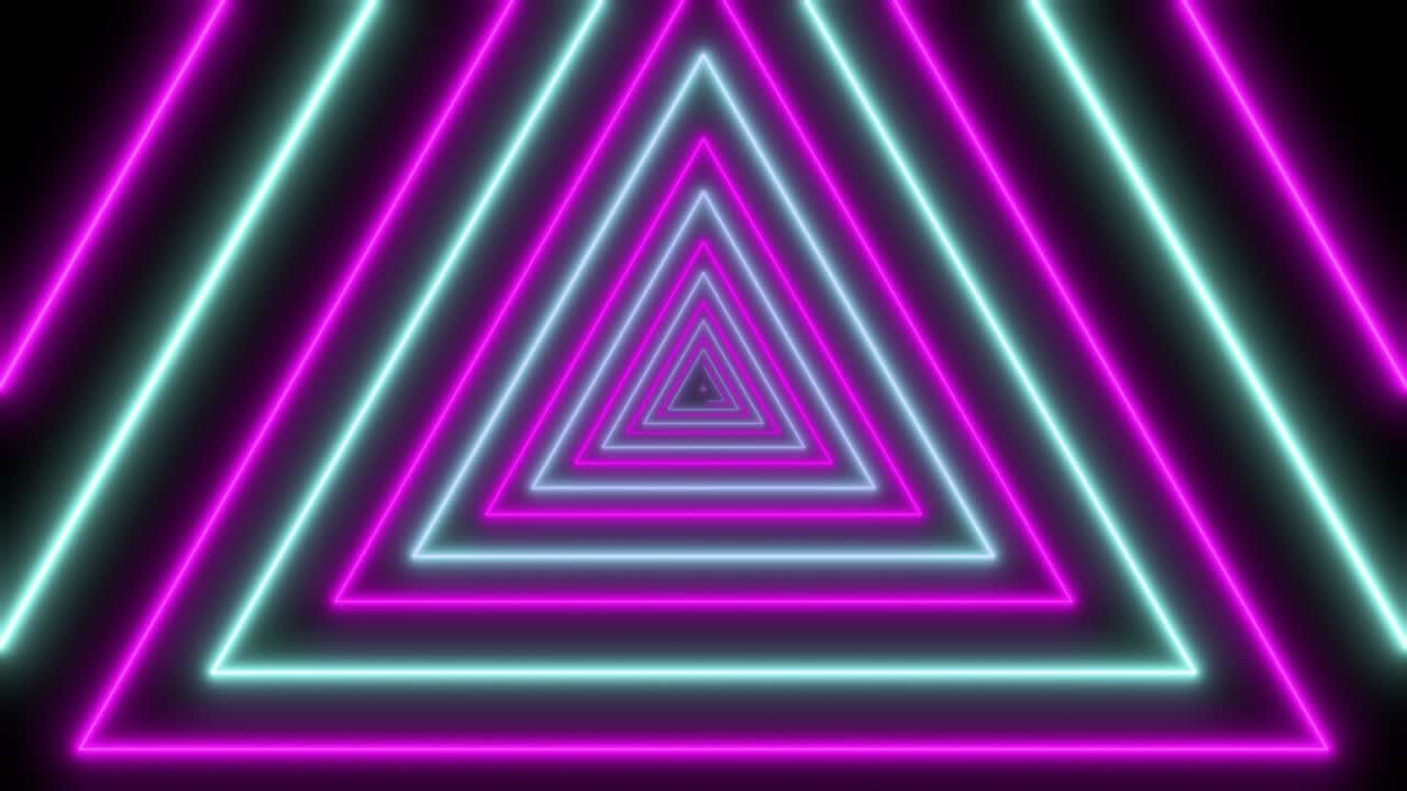 Sfondo con cornice al neon. Animazione astratta in loop di cornice al neon blu e viola. Cornice LED con spazio. Loop di linee luminose
