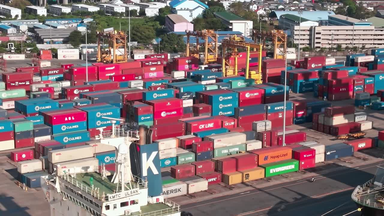 Aerial view of shipping containers in Bangkok port during daytime
