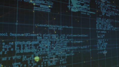 animazione dell'elaborazione dei dati e della rete di connessioni su sfondo scuro