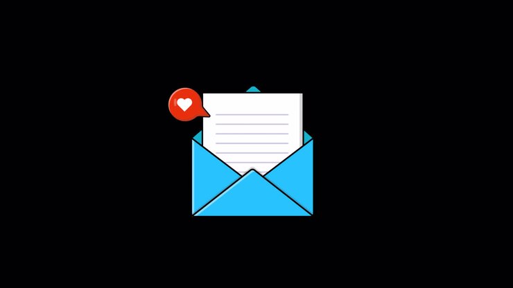 Busta animata con lettera e icona di notifica a forma di cuore