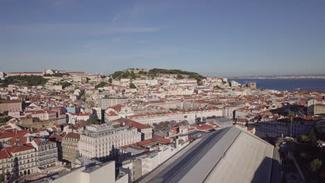 Aerial-drone-shot-of-Lisbon's-city-center-in-Portugal