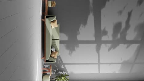 rendering animation architecture interior design concept with modern apartment living room with couch and shadows of clouds moving on the grey wall by gently summer wind breeze