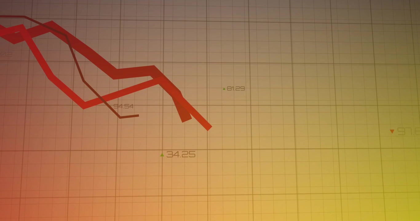 Animation of statistical data processing over grid network against yellow gradient background