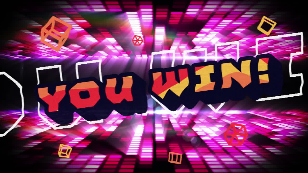 여러분 주위의 큐브의 애니메이션은 조명된 그리드 패턴 위에 텍스트를 이긴다.