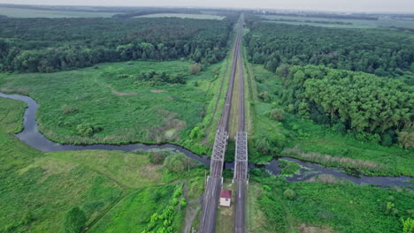 railway bridge over the river, top view