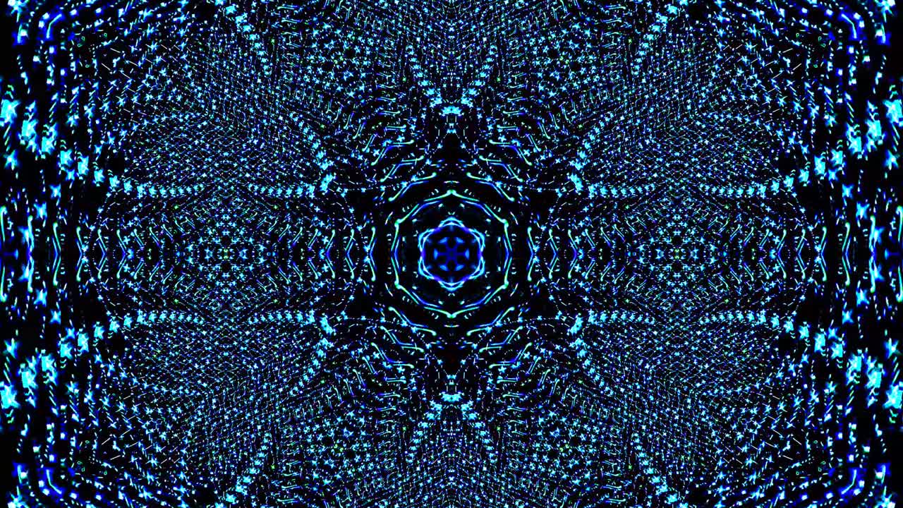 patrón de kaleidoscopio abstracto con colores rojos y azules. mandala mágica. 4k