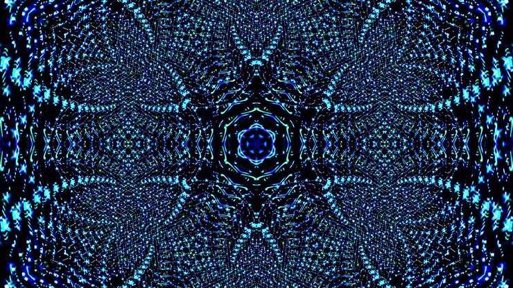 Abstract Kaleidoscope pattern with red blue colors. Magic mandala. 4k