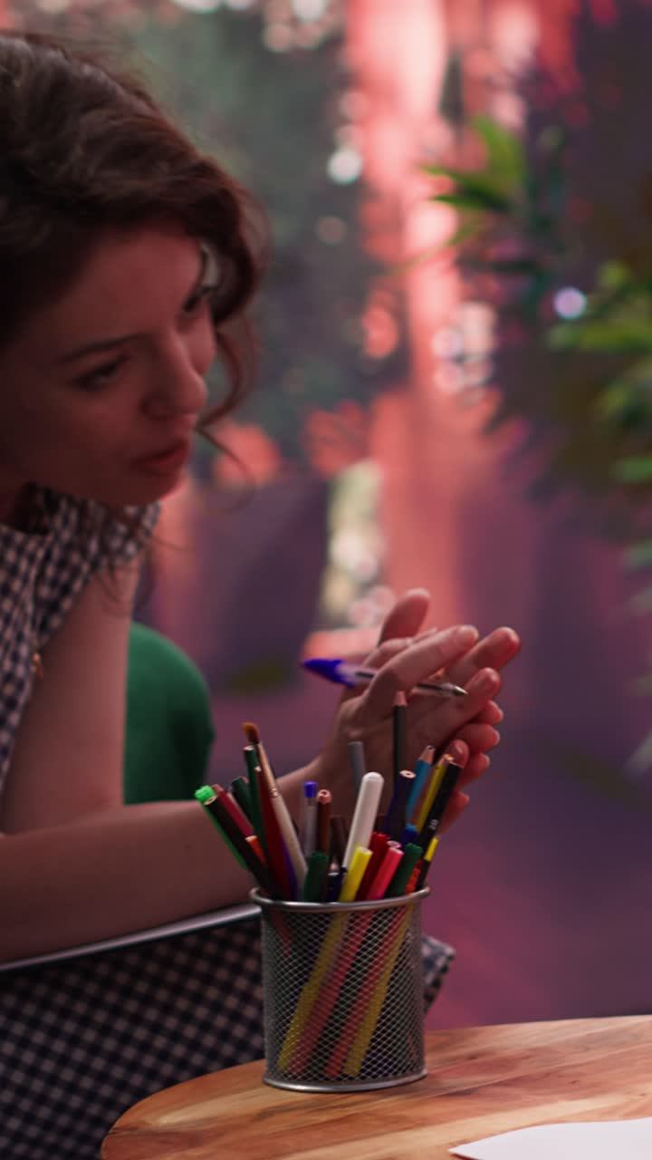 Young Girl and Woman Drawing Together with Colored Pencils