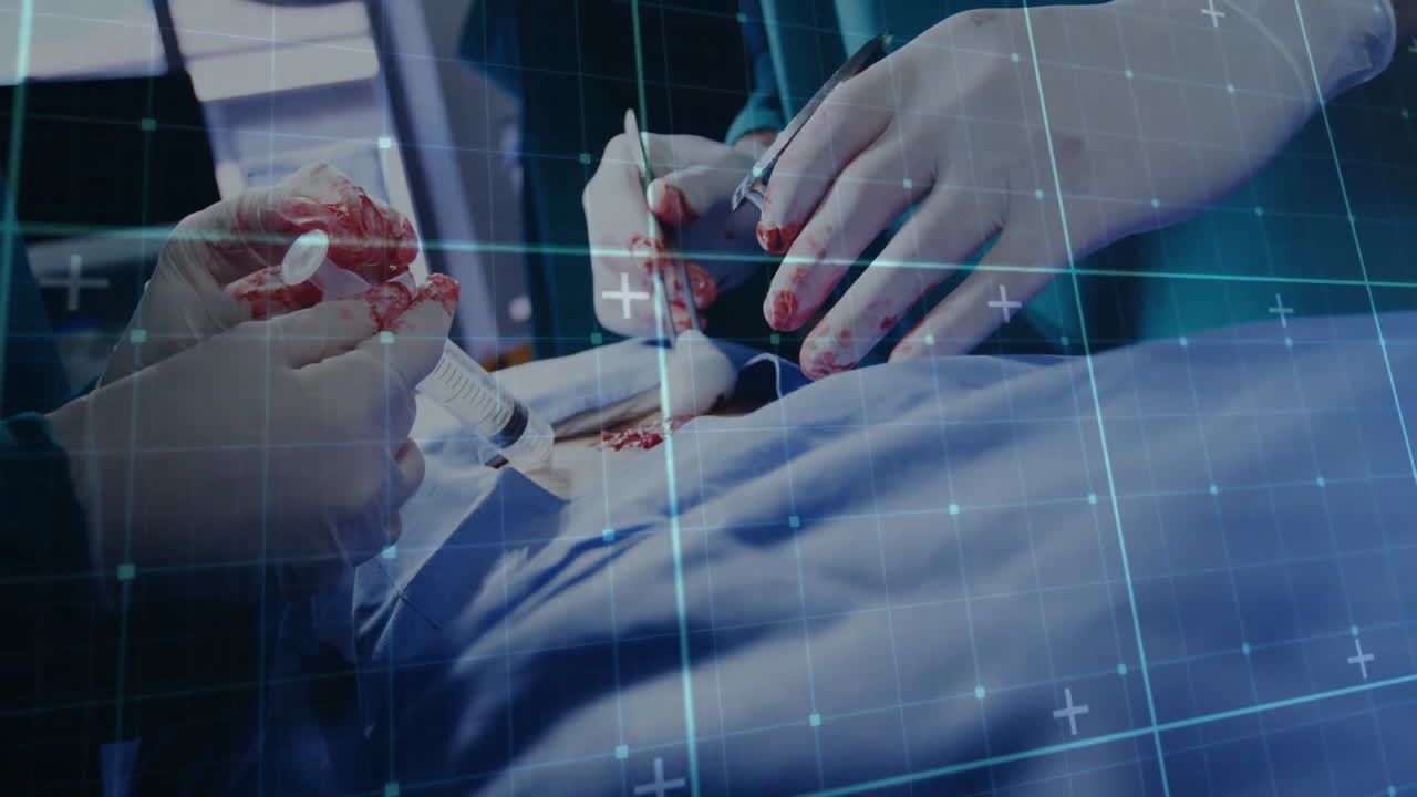 In hospital, surgeon using animation for digital data overlay during procedure