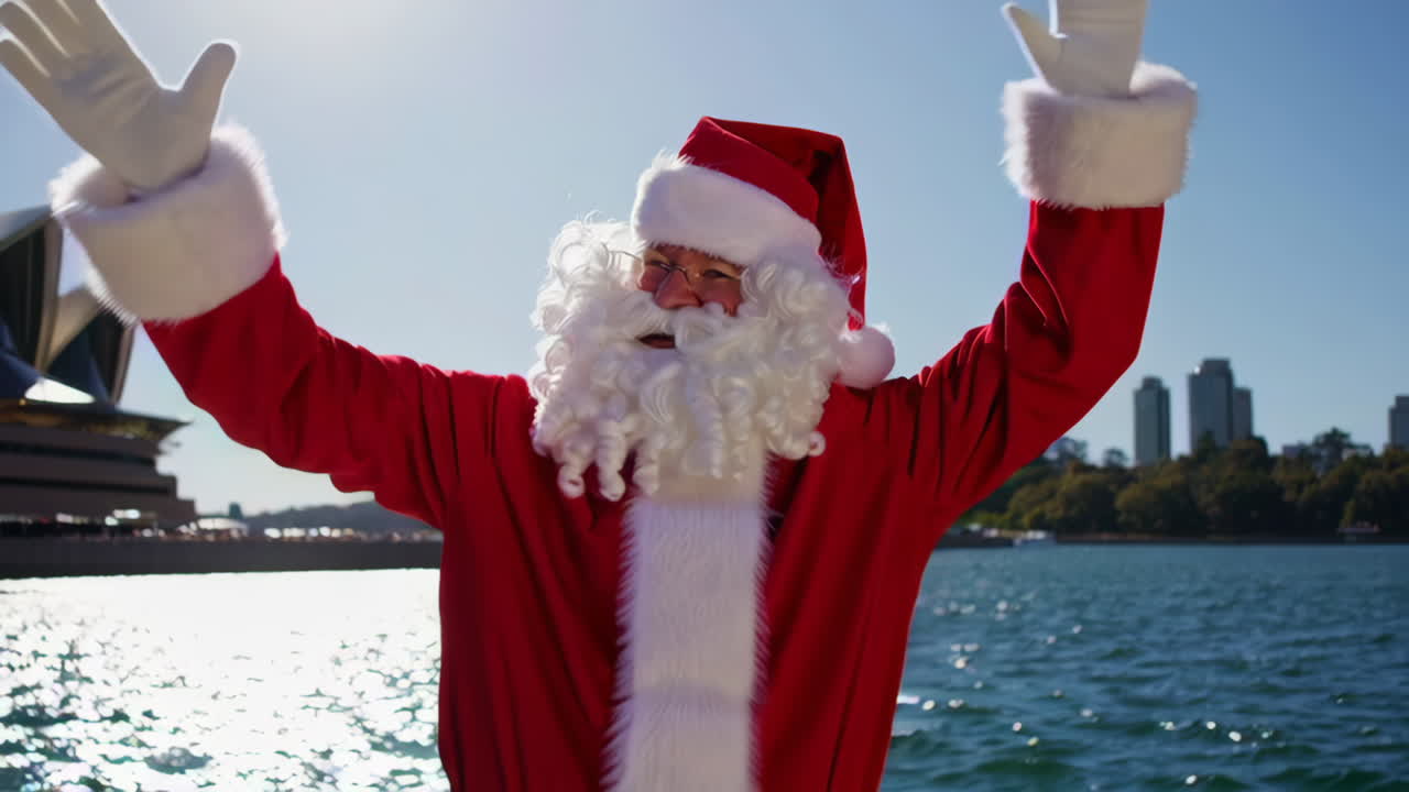 Santa Claus Celebrating by the Harbour
