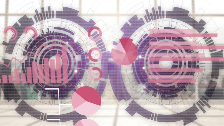 Animazione dell'elaborazione di dati finanziari su un paesaggio urbano