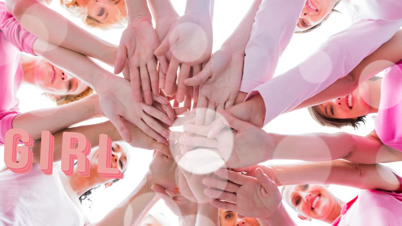 웃는 여성들의 다양한 그룹에 대한 소녀 텍스트의 애니메이션