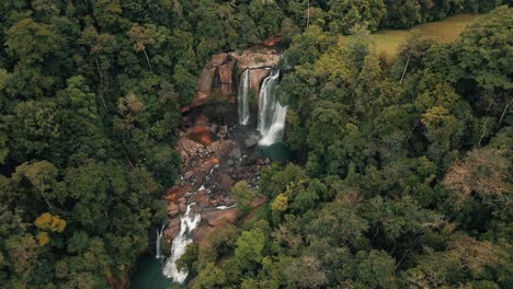 aerial panoramic view over nauyaca waterfalls in costa rica