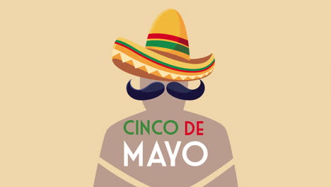 cinco de mayo lettering celebration with mariachi hat and mustache