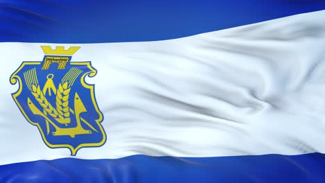la bandera del oblast de kherson (ucrania) ondeando en el viento con una textura de tela muy detallada. bucle sin costuras
