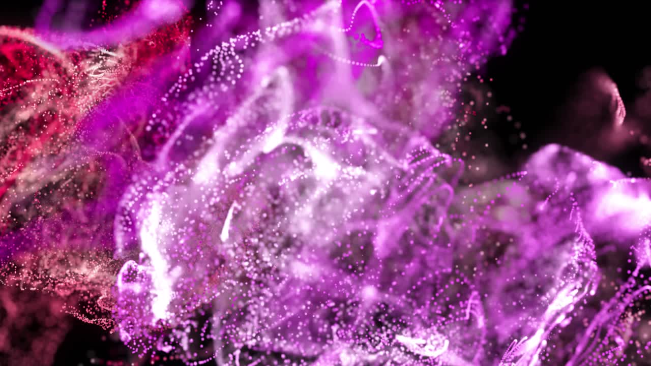 animación de nubes de partículas rosadas y rojas que se mueven sobre un fondo negro