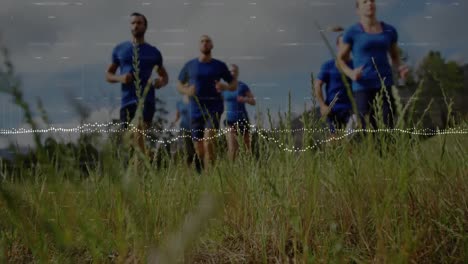 animation der datenverarbeitung über eine gruppe von männern und frauen