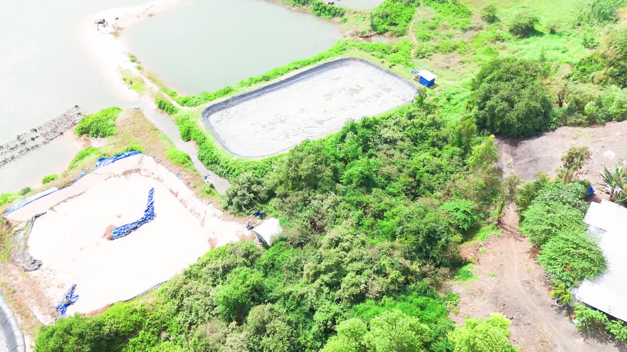 Aerial View Tilt of Fishing Farm and Mountains in Phu Yen.