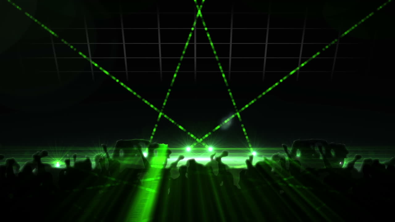 animación de la multitud bailando en el club de música y luces