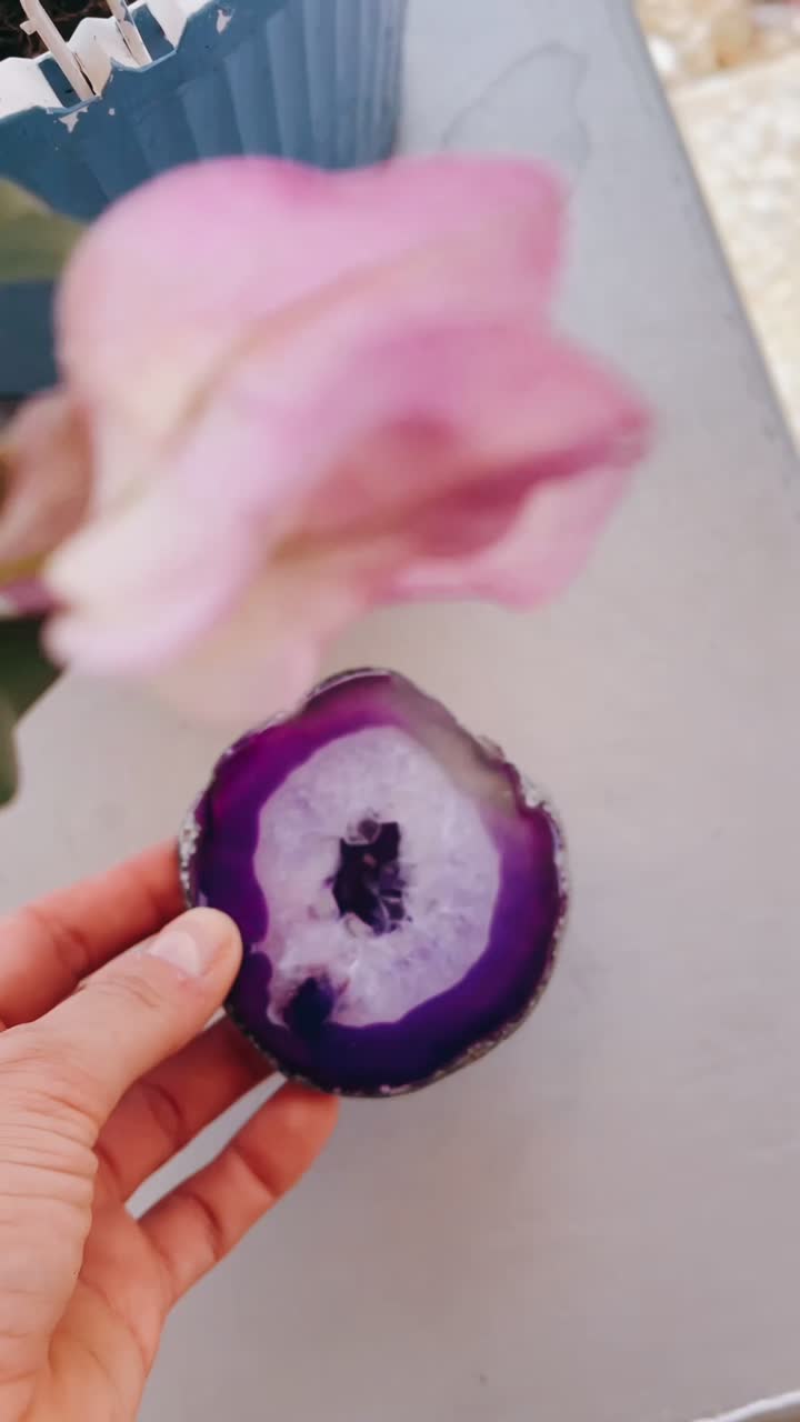 Purple Agate Coaster in Hand