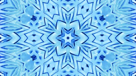 fondo simétrico abstracto con simetría estelar. mandala con olas. fondo líquido azul abstracto en bucle con patrón brillante ondulado, superficie brillante y brillante. efecto caleidoscopio