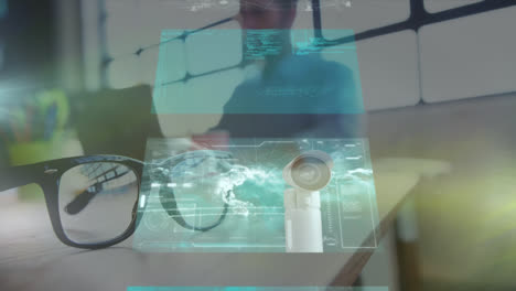 animation of financial data processing over caucasian businessman in office