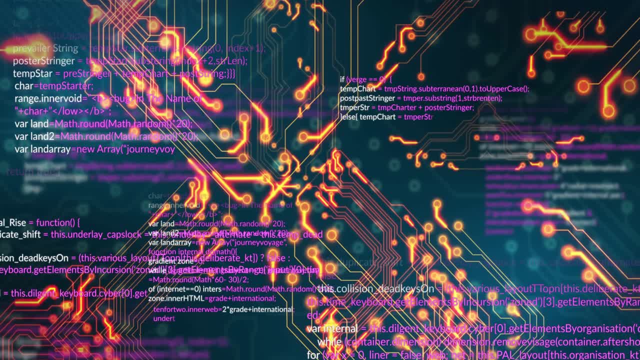 Animation of data processing on black background