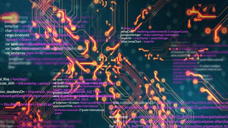 Animation of data processing on black background