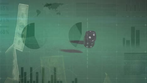 animación del procesamiento de datos sobre billetes y dados