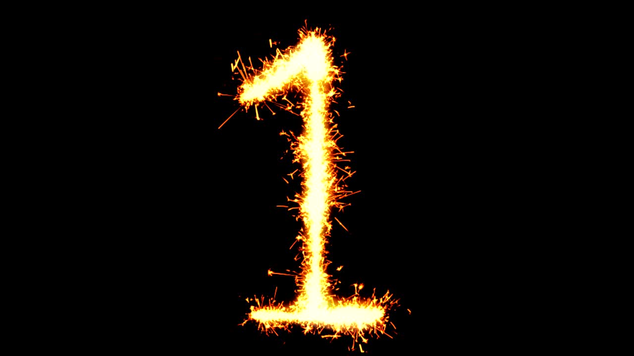 numero 1 scintilla di testo scintilla scintilla loop di fuochi d'artificio animazione