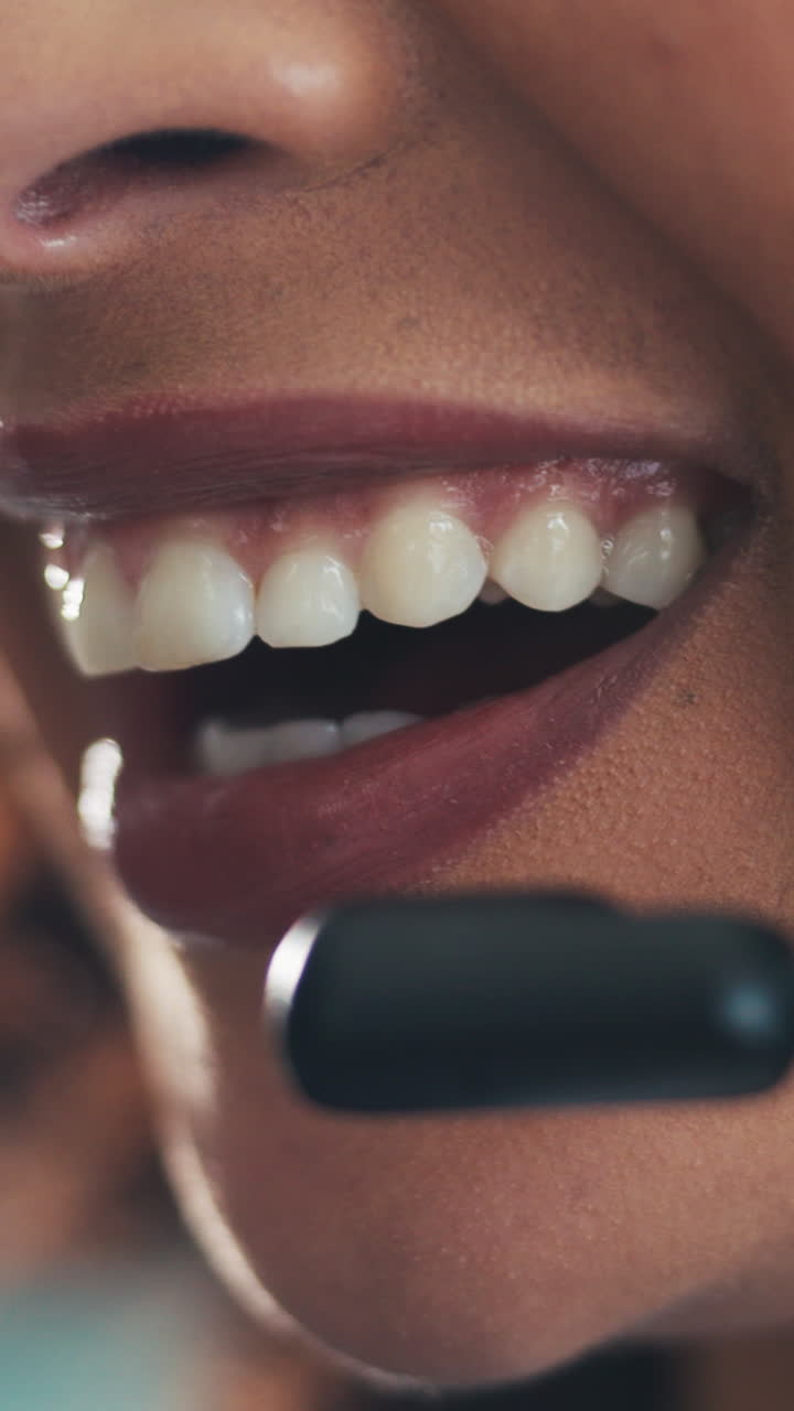 Close Up of Woman's Mouth Speaking with Headset