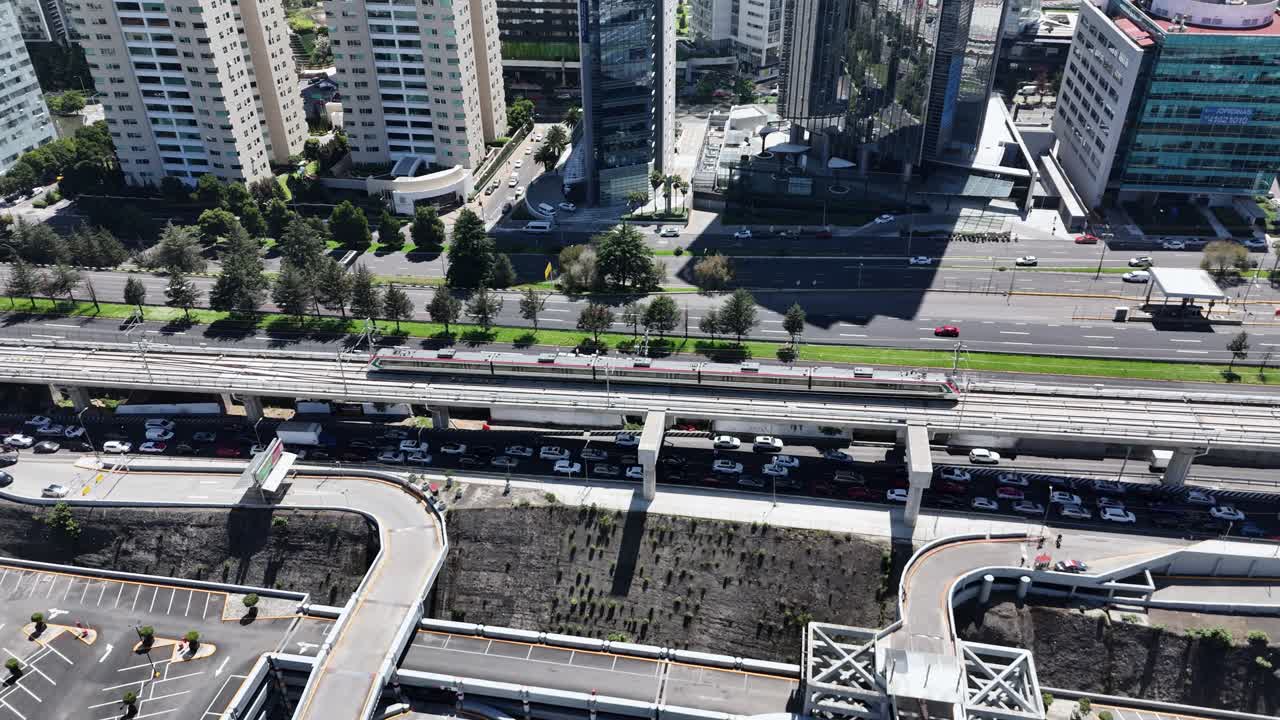 Train traveling through Santa Fe in Mexico City