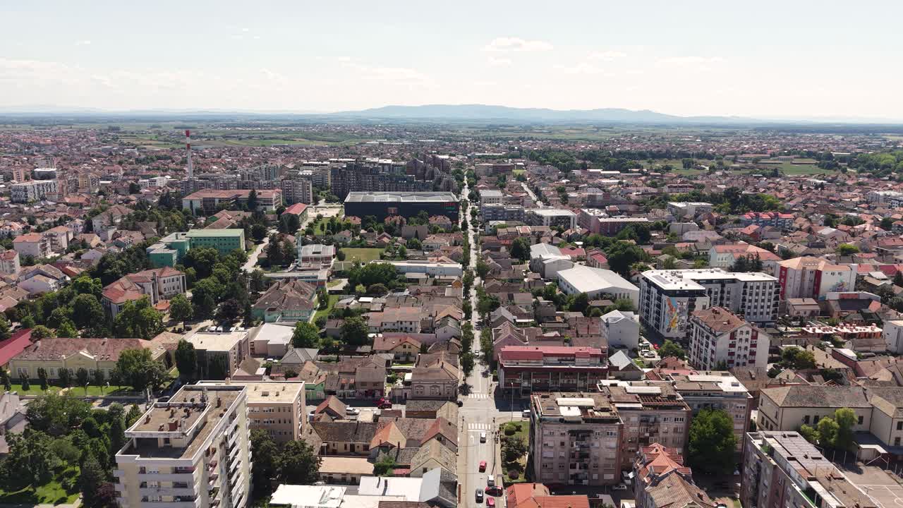 Drone Shot of Sabac Serbia Cityscape Skyline on Sunny Summer Day