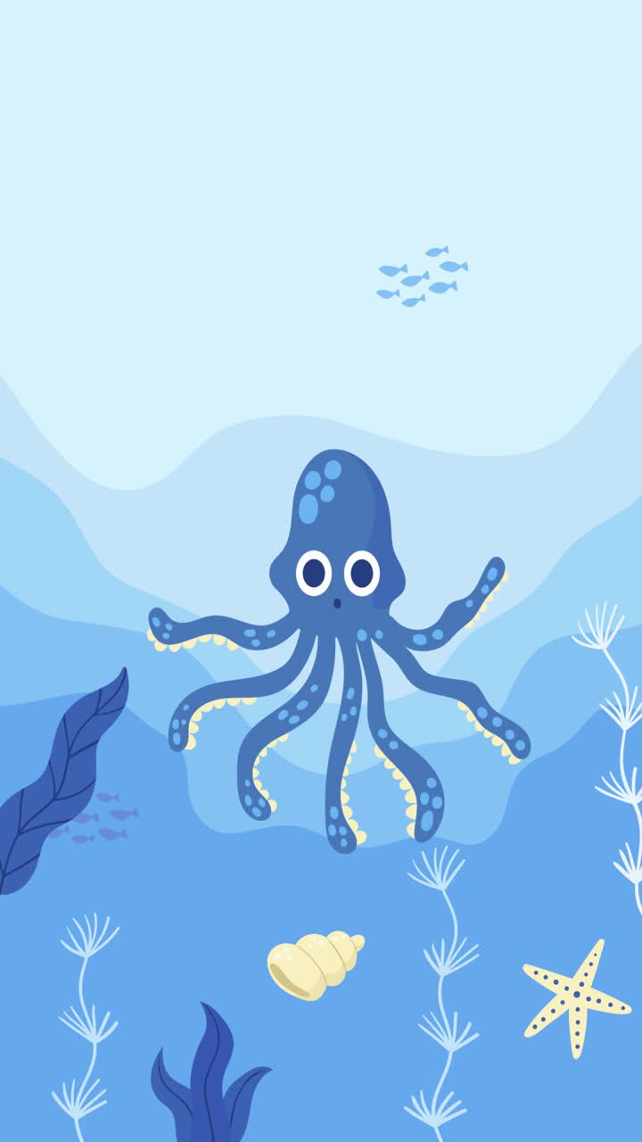Cute Cartoon Octopus in the Underwater World