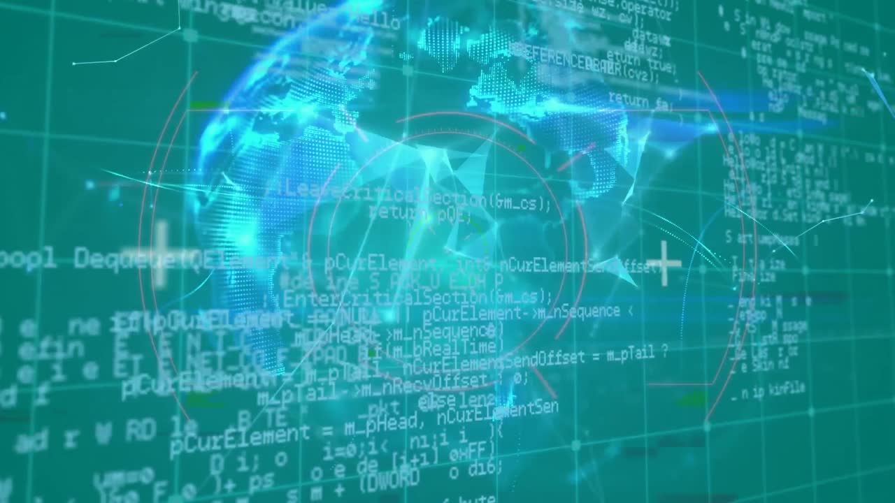 녹색 배경에 데이터 처리, 모양 및 지구의 애니메이션