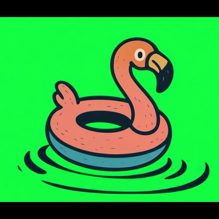 Animated Flamingo Pool Float on Green Screen with Water Ripples