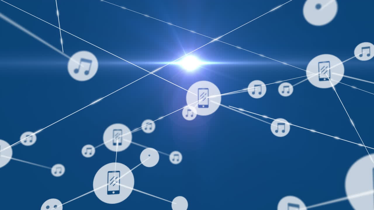 파란색 배경 위에 아이콘으로 연결 네트워크의 애니메이션