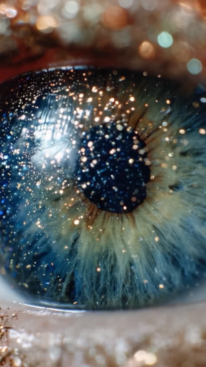 A Stunning Close-Up of a Colorful Eye with Sparkling Details and Captivating Textures, Highlighting the Unique Beauty of the Iris and Pupil in a Glimmering Display