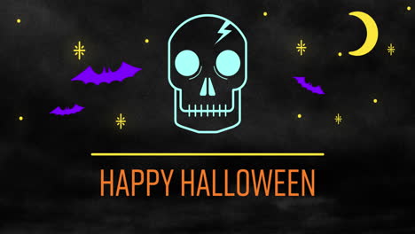 animación de texto feliz de halloween sobre el cráneo