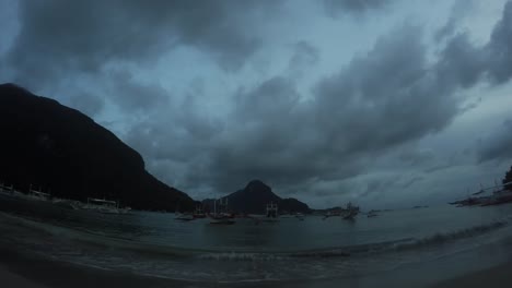 Lapso-De-Tiempo-De-La-Puesta-Del-Sol-Durante-La-Tormenta,-El-Nido,-Filipinas