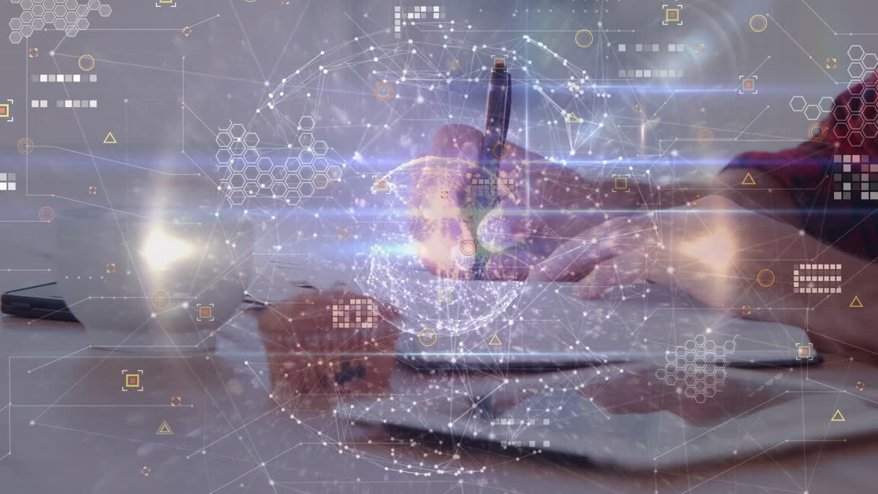 анимация глобальных номеров и анимация над кавказским бизнесменом с помощью смартфона.