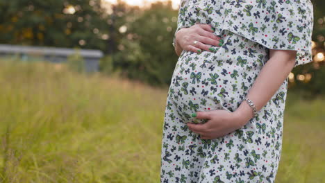 pregnant woman in a summer dress outdoors