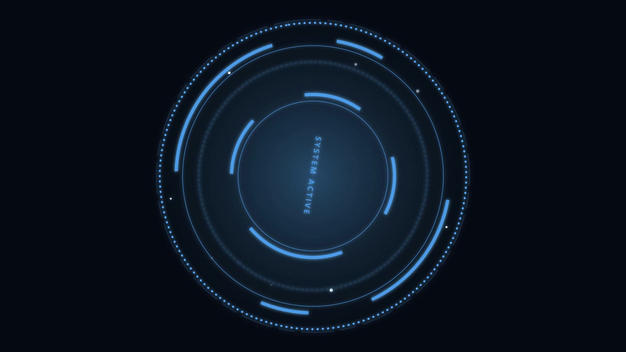 Futuristic Digital HUD Interface with Rotating System Active Text