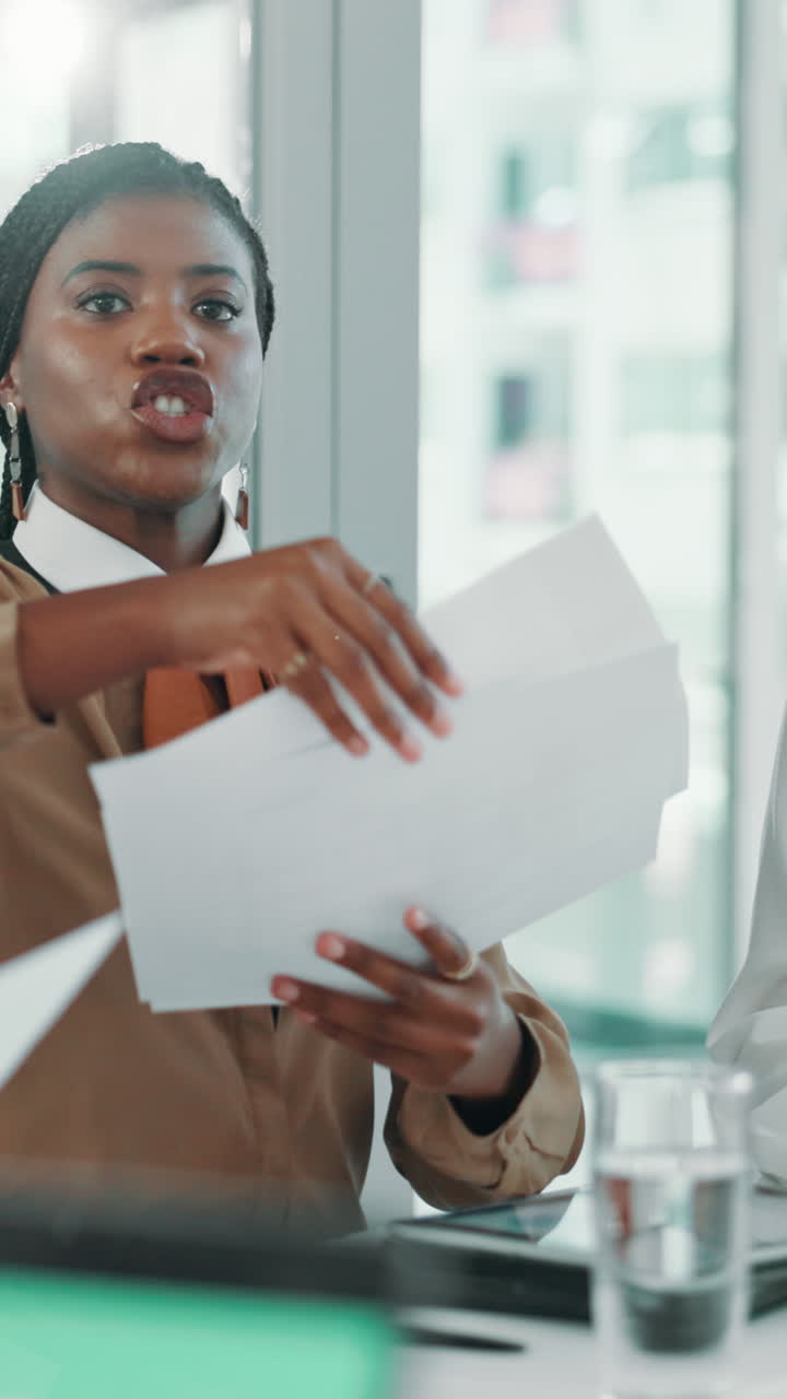 Young Black Businesswoman Discussing Documents in an Office Meeting