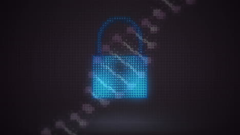 animación de un candado y una cadena de adn sobre un fondo negro